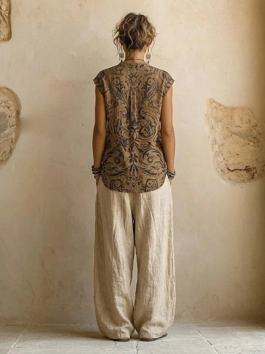 CHIARA CONJUNTO TRES PIEZAS LINO BOHO