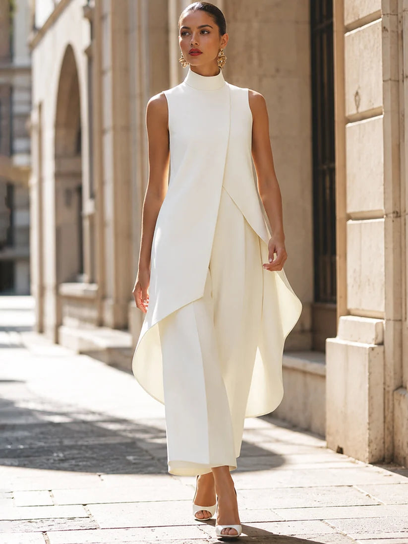 POSITANO | CONJUNTO ELEGANTE CUELLO ALTO Y PANTALÓN PALAZZO