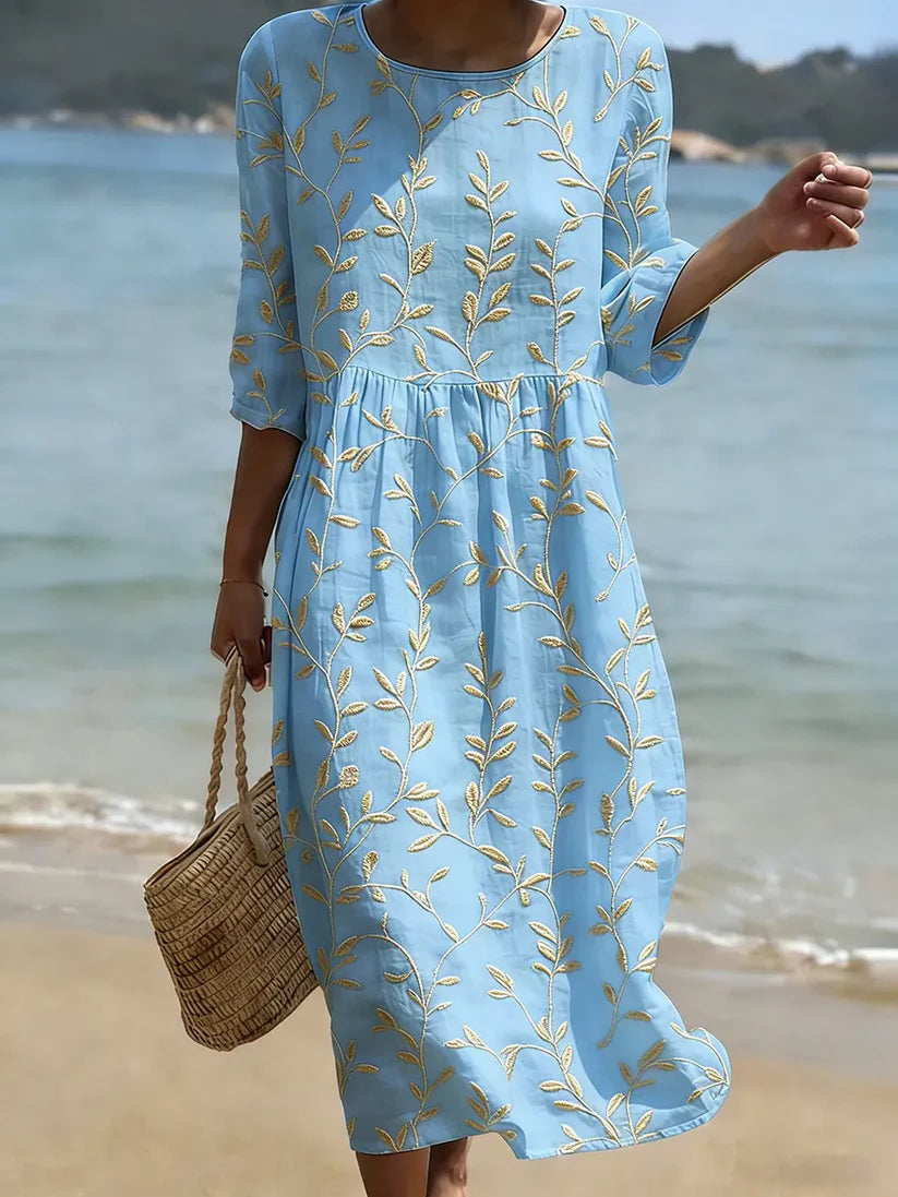 ALTEA | VESTIDO LARGO CON BORDADOS MEDITERRÁNEOS
