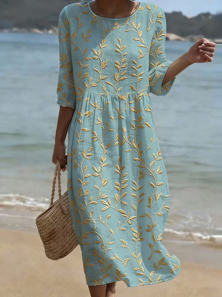 ALTEA | VESTIDO LARGO CON BORDADOS MEDITERRÁNEOS