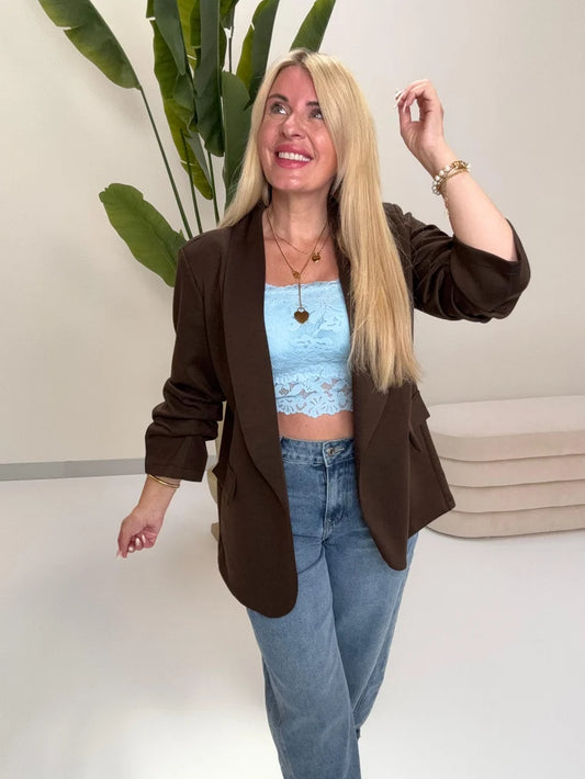 FLORENCIA | BLAZER STRETCH ENTALLADO CHOCOLATE