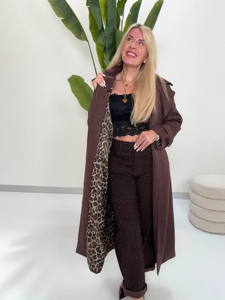 MILÁN | TRENCH DE TERCIOPELO CHOCOLATE CON FORRO ANIMAL PRINT