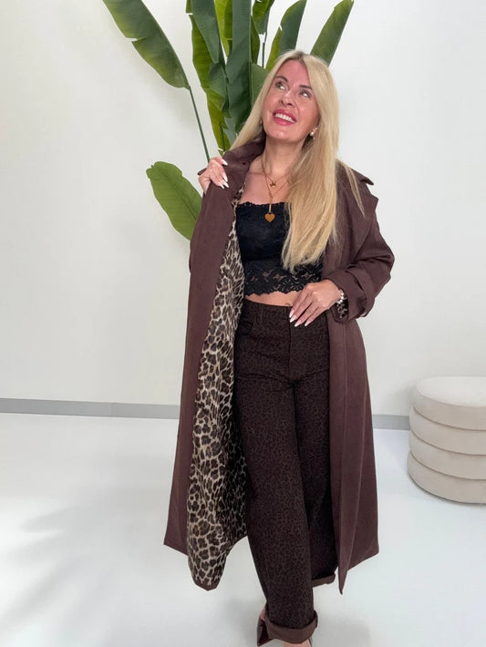 MILÁN | TRENCH DE TERCIOPELO CHOCOLATE CON FORRO ANIMAL PRINT