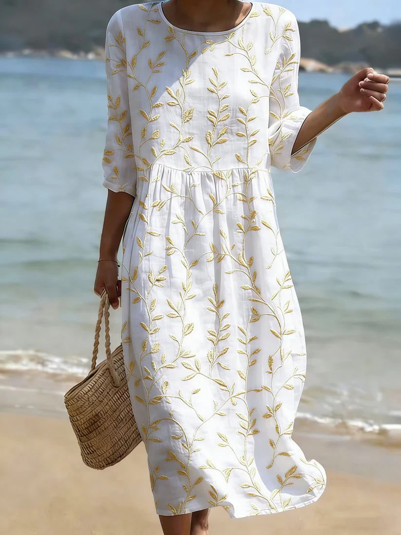 ALTEA | VESTIDO LARGO CON BORDADOS MEDITERRÁNEOS
