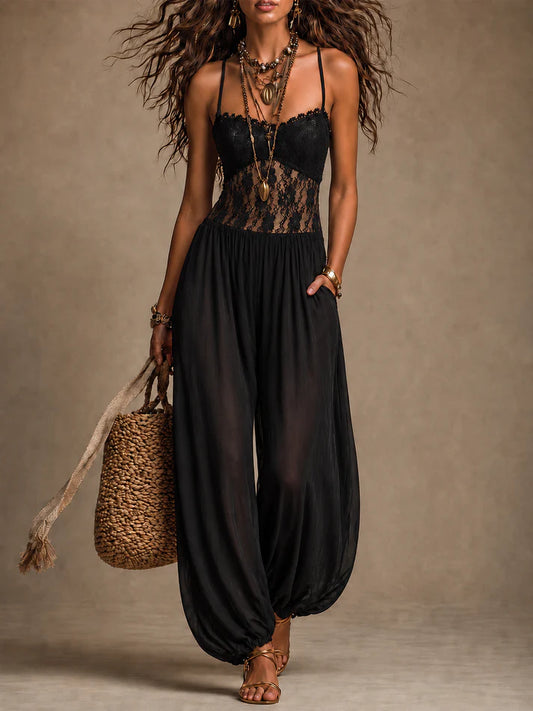 LAIA | MONO HALTER CON ENCAJE FLUIDO