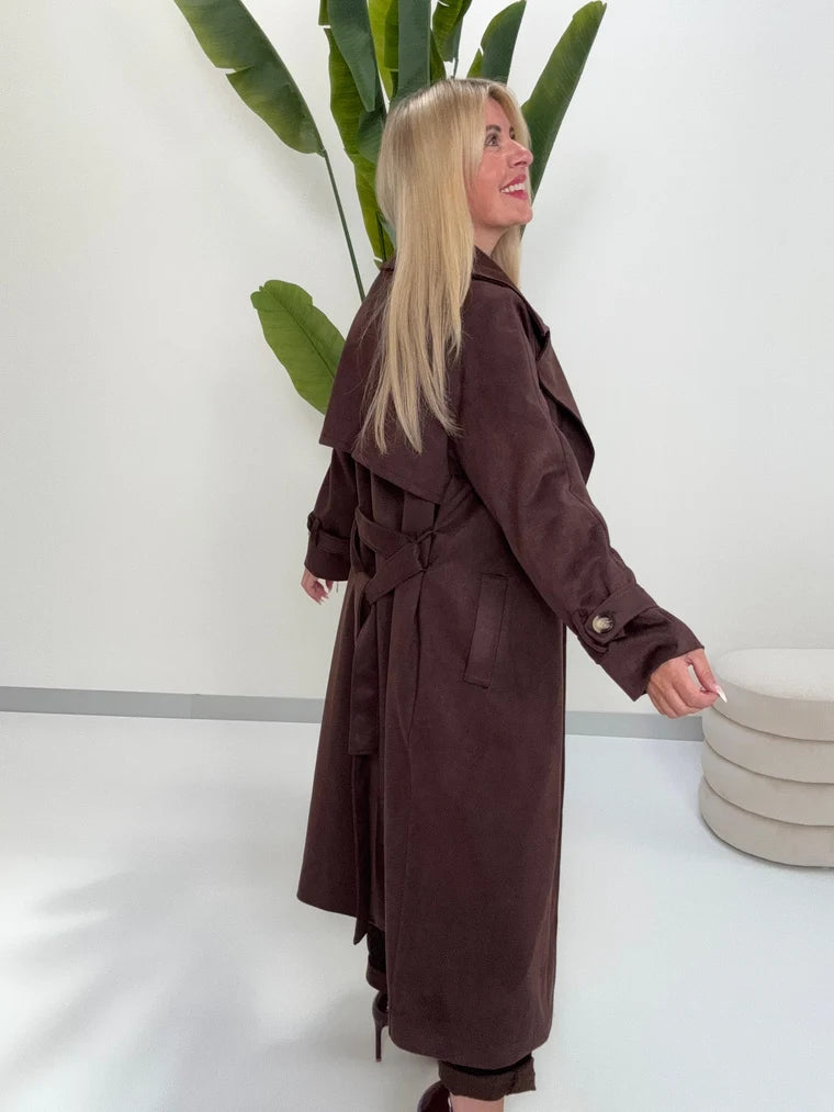 MILÁN | TRENCH DE TERCIOPELO CHOCOLATE CON FORRO ANIMAL PRINT
