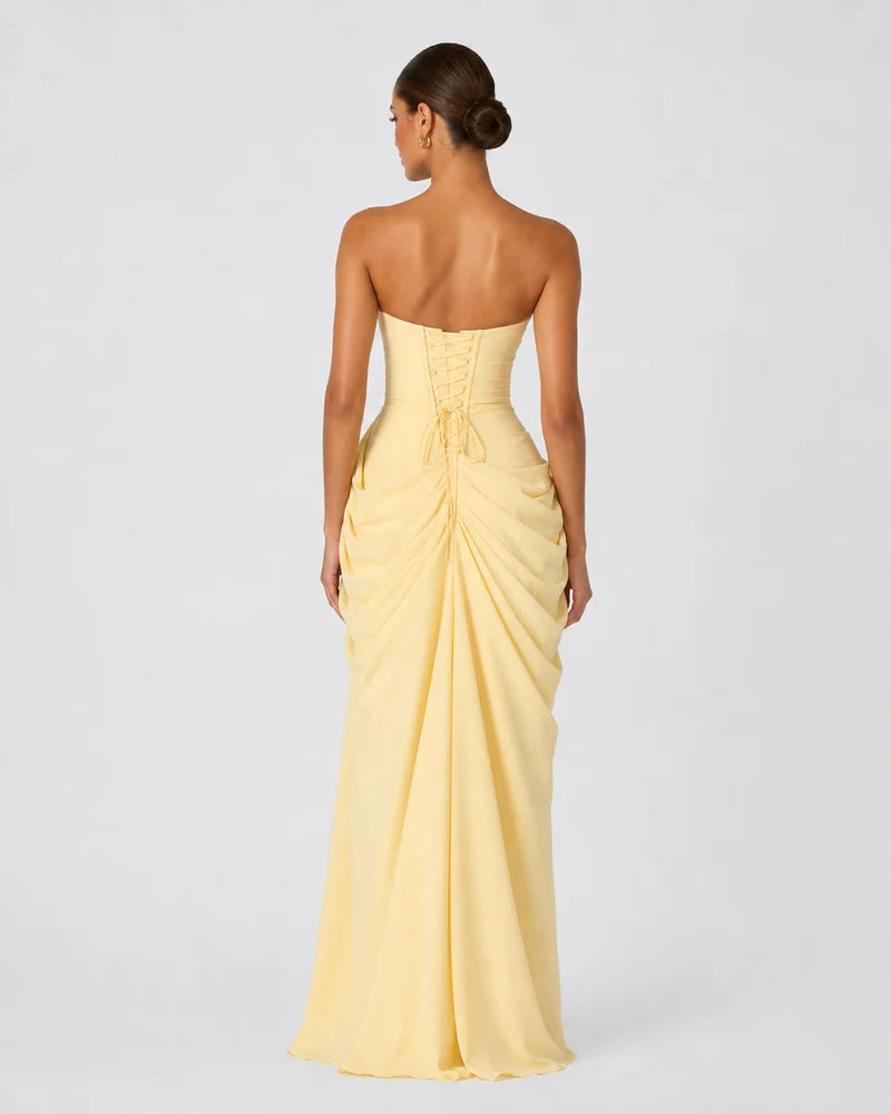 TAORMINA | VESTIDO LARGO PALABRA DE HONOR DRAPEADO CON ABERTURA