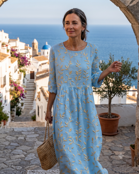 ALTEA | VESTIDO LARGO CON BORDADOS MEDITERRÁNEOS