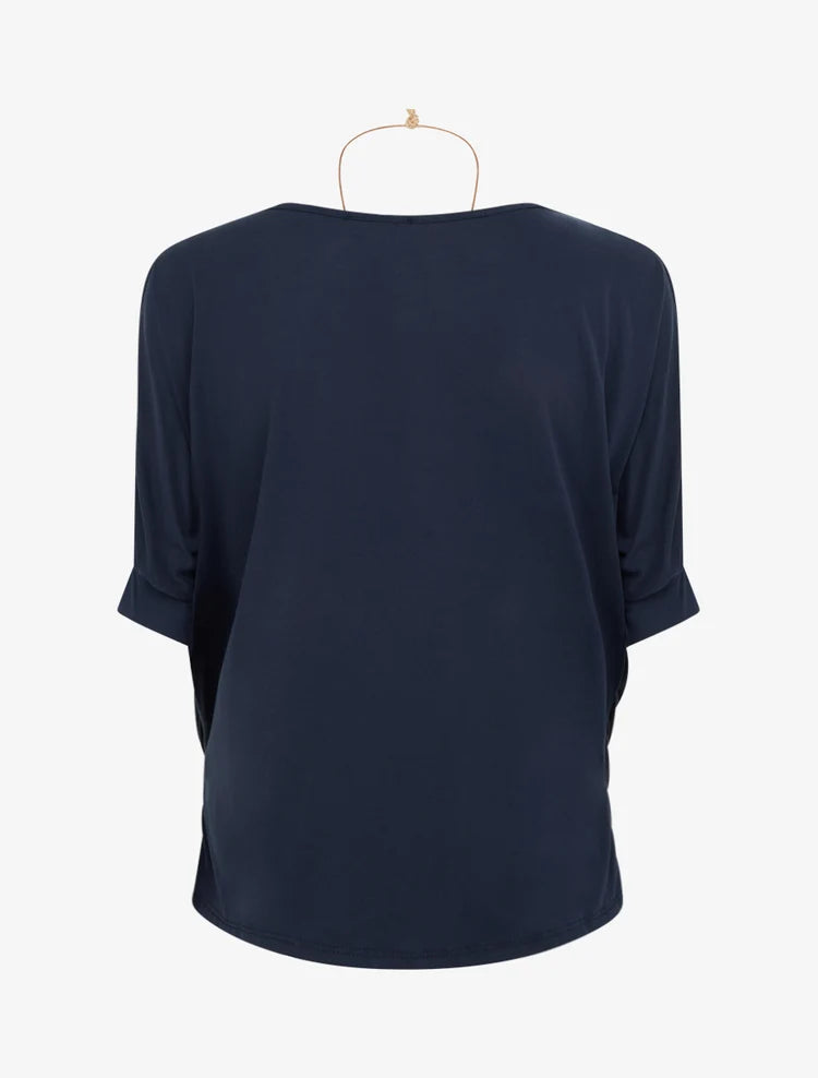 LIVORNO | CONJUNTO TOP FLUIDO CUELLO CAÍDO Y PANTALÓN AMPLIO DE RAYAS AZUL MARINO