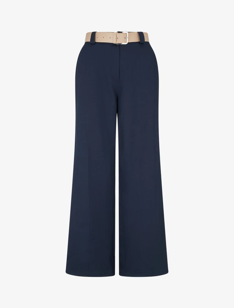LIVORNO | CONJUNTO TOP FLUIDO CUELLO CAÍDO Y PANTALÓN AMPLIO DE RAYAS AZUL MARINO