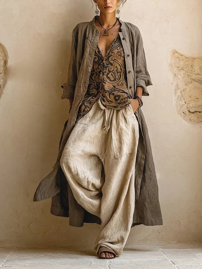 CHIARA CONJUNTO TRES PIEZAS LINO BOHO