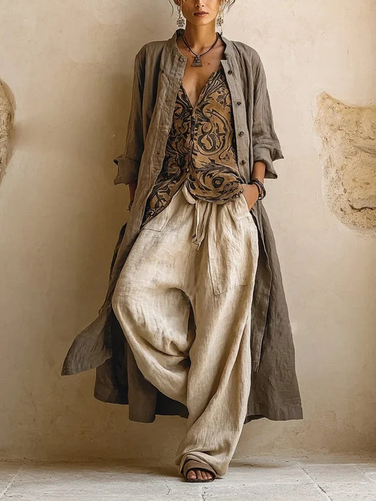 CHIARA CONJUNTO TRES PIEZAS LINO BOHO