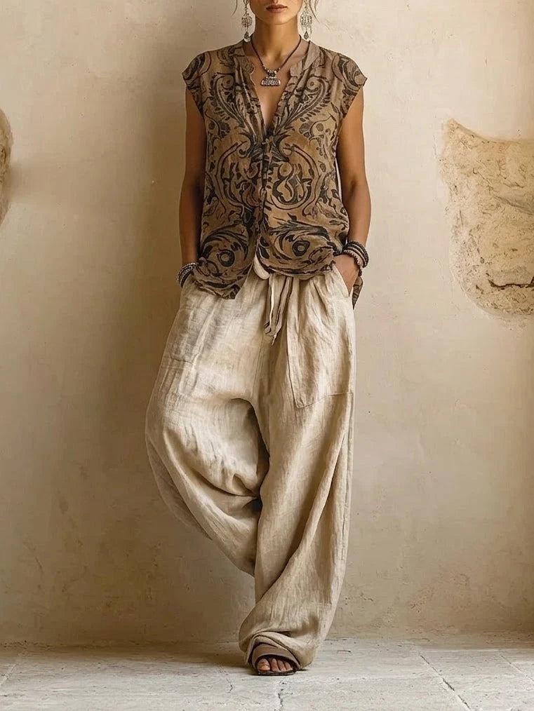CHIARA CONJUNTO TRES PIEZAS LINO BOHO