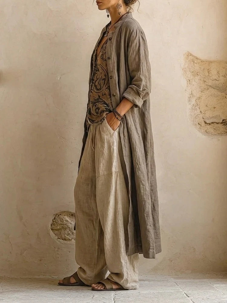 CHIARA CONJUNTO TRES PIEZAS LINO BOHO
