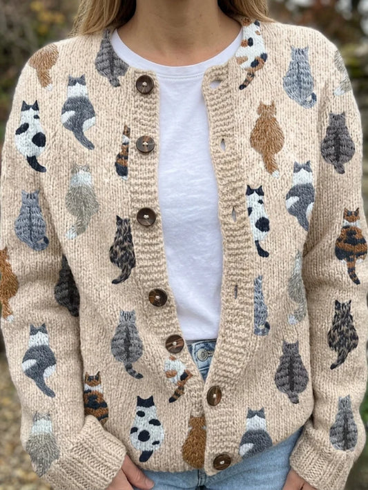 BOLONIA | CARDIGAN CON ESTAMPADO DE GATOS