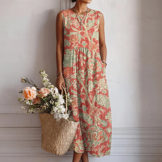 ROSA | VESTIDO MIDI ESTAMPADO FLORAL SIN MANGAS