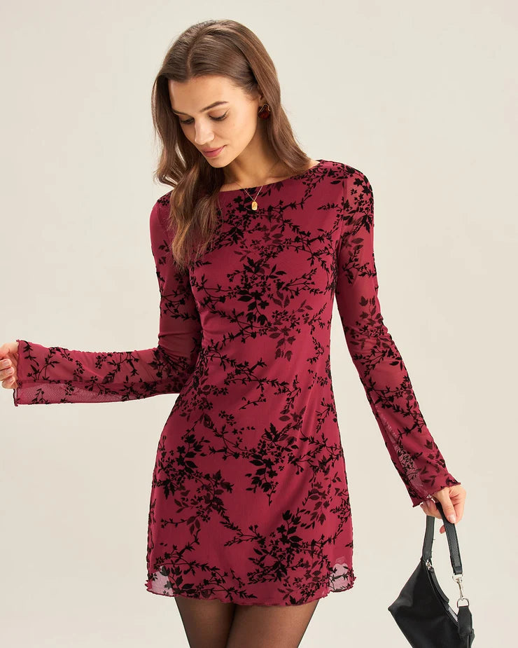 RAVELLO | VESTIDO CORTO DE TUL CON FLORES EN RELIEVE Y MANGA ACAMPANADA