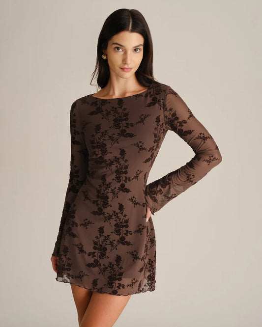 RAVELLO | VESTIDO CORTO DE TUL CON FLORES EN RELIEVE Y MANGA ACAMPANADA