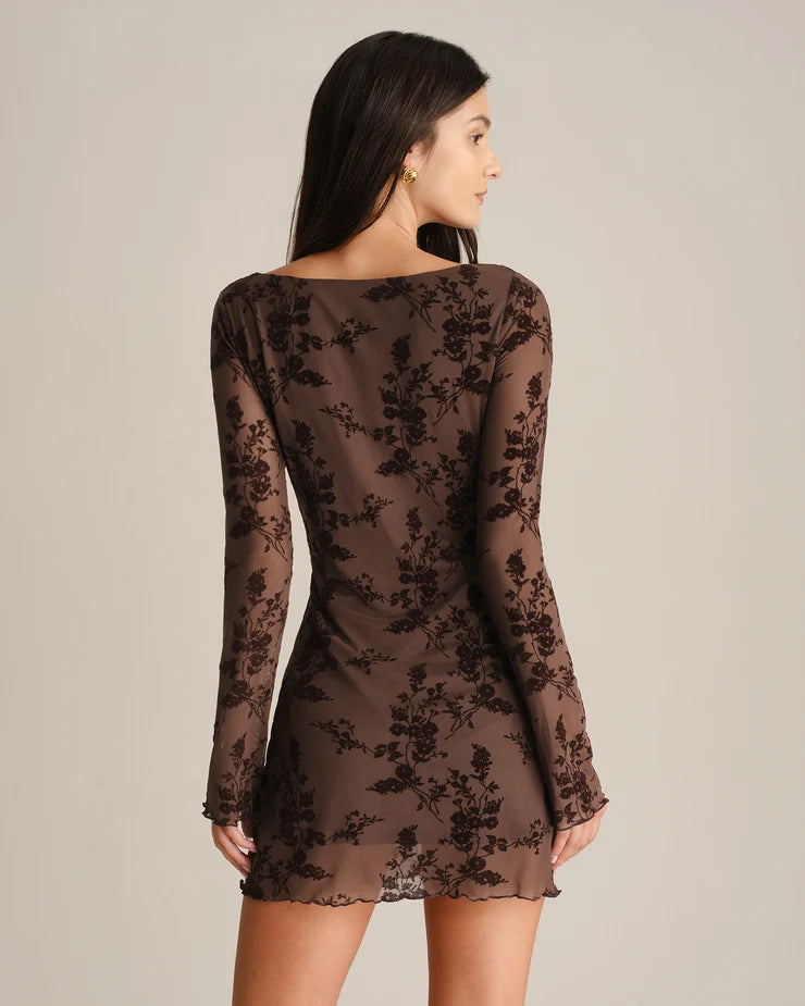 RAVELLO | VESTIDO CORTO DE TUL CON FLORES EN RELIEVE Y MANGA ACAMPANADA