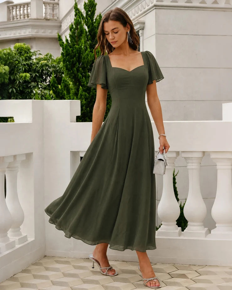 ISCHIA | VESTIDO LARGO FLUIDO ESCOTE CORAZÓN Y PLIEGUES