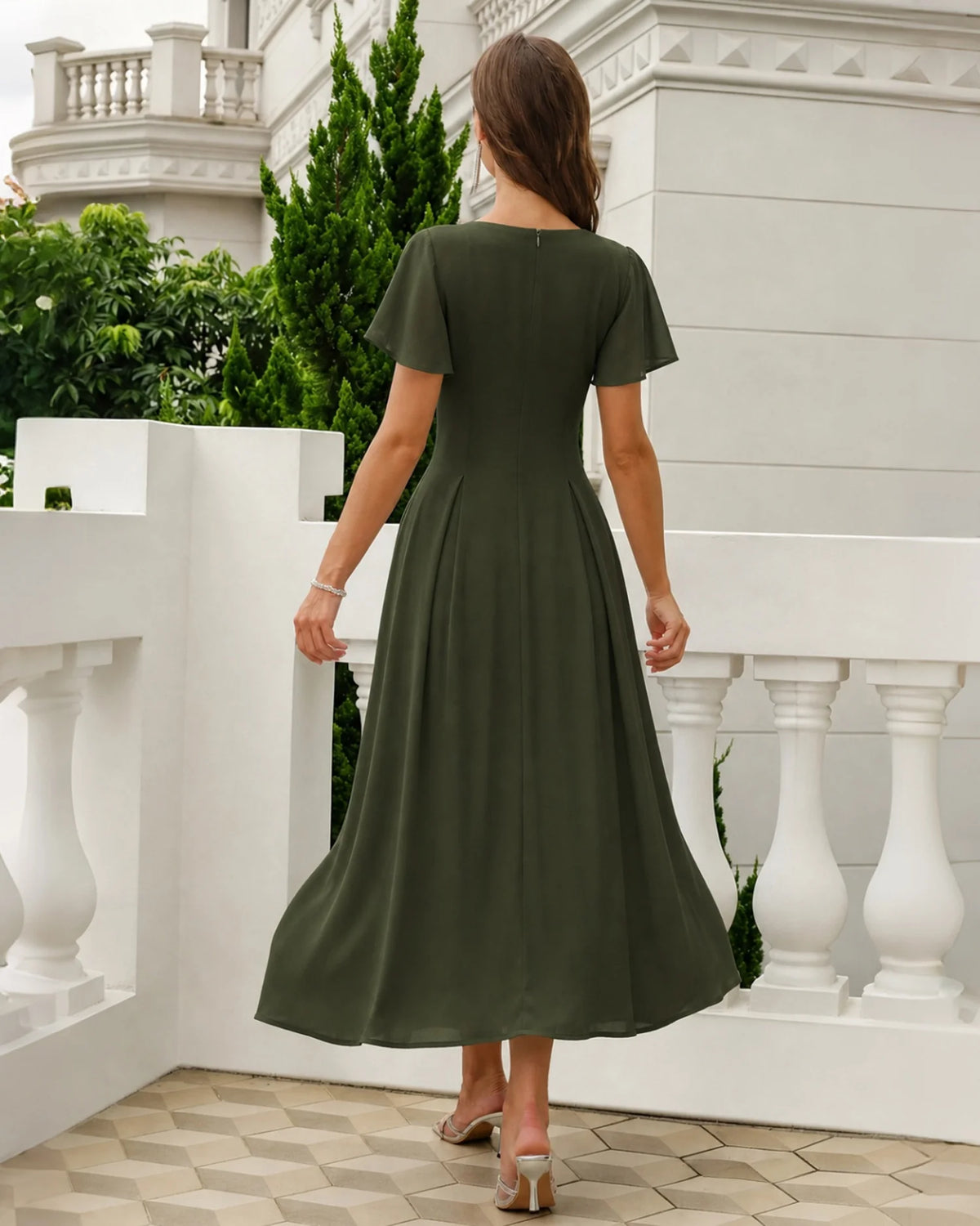 ISCHIA | VESTIDO LARGO FLUIDO ESCOTE CORAZÓN Y PLIEGUES